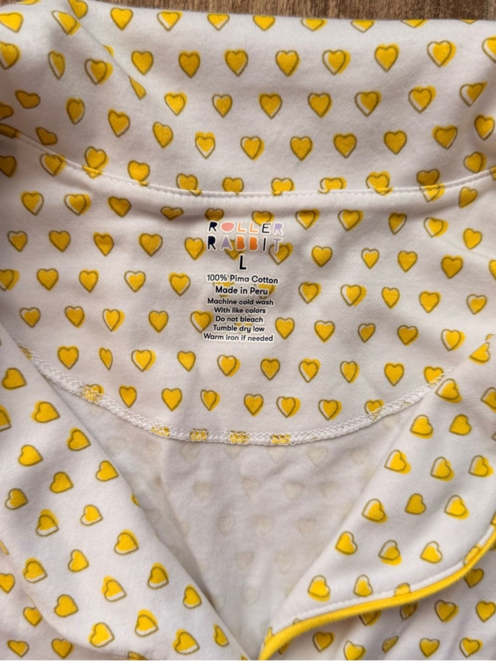 Roller Rabbit Yellow Hearts Polo pajama shorts set 100% Pima cotton womens large - Picture 4 of 6